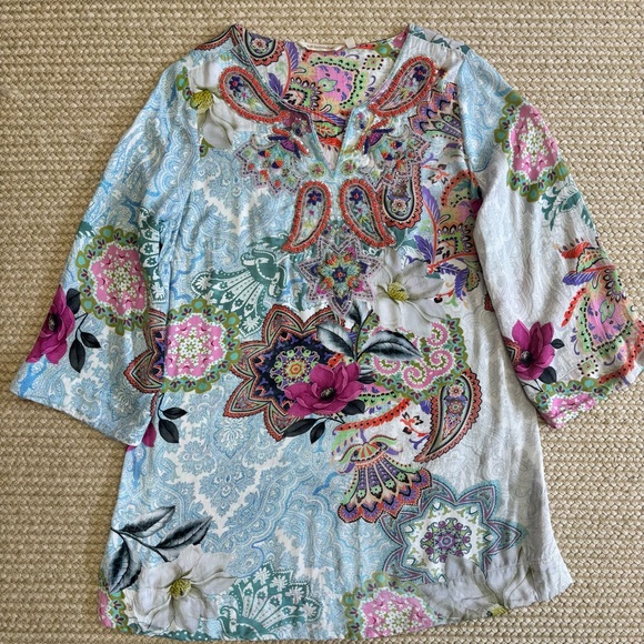 Soft Surroundings Boho Beaded Floral Paisley Embroidered Tunic Medium - Picture 12 of 15